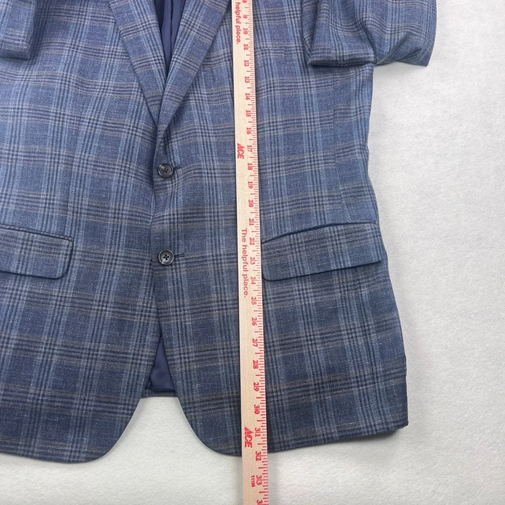 Jos A Bank Blue Glen Windowpane Plaid Silk Linen Sport Coat Tailored Fit 44R
